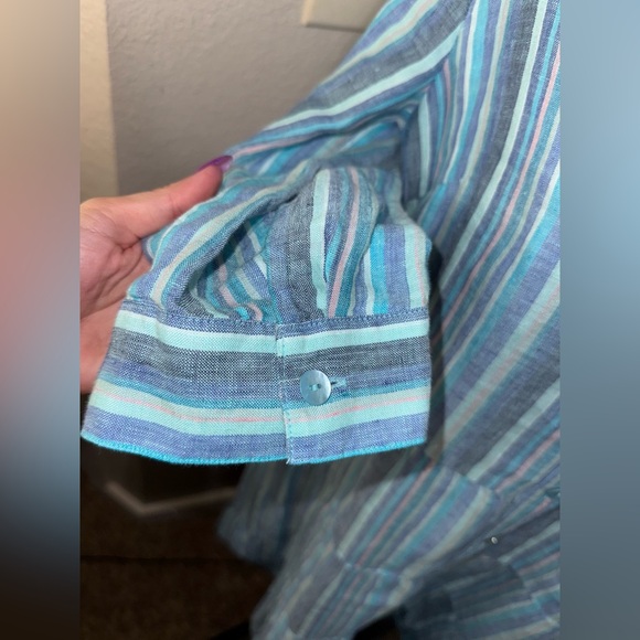 Soft Surroundings Santa Cruz nautical 100% Linen Tiered midi‎ dress- small - Picture 6 of 12